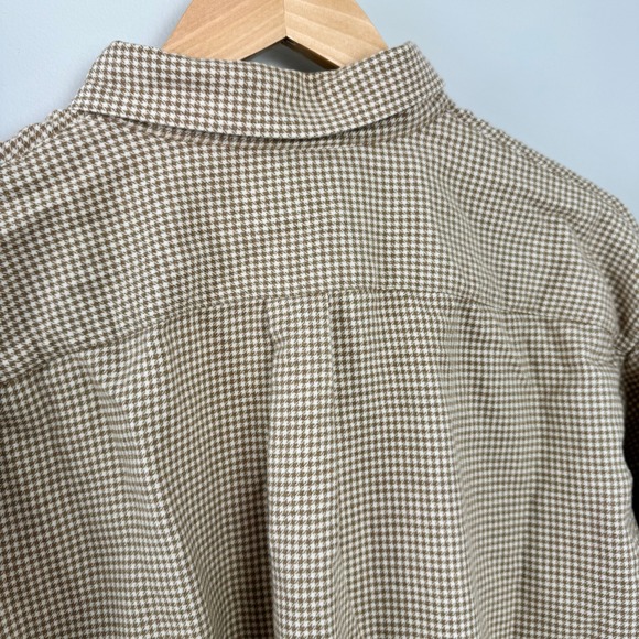 Land's End Tan/White Houndstooth Button Down Flannel Shirt Men's XL - Picture 10 of 14